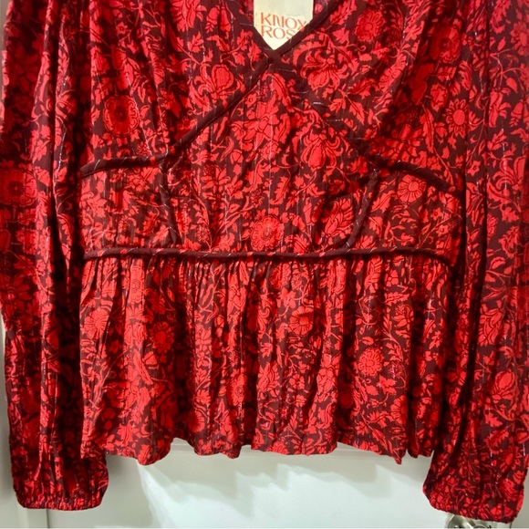Knox Rose Red Floral Long Sleeve Embroidered Blouse L - Picture 9 of 12